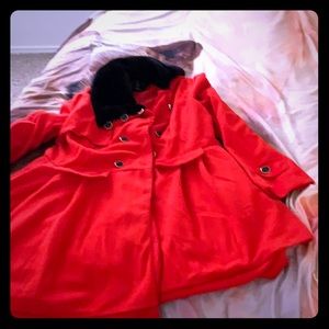 Red jacket with fur lined collar double breasted